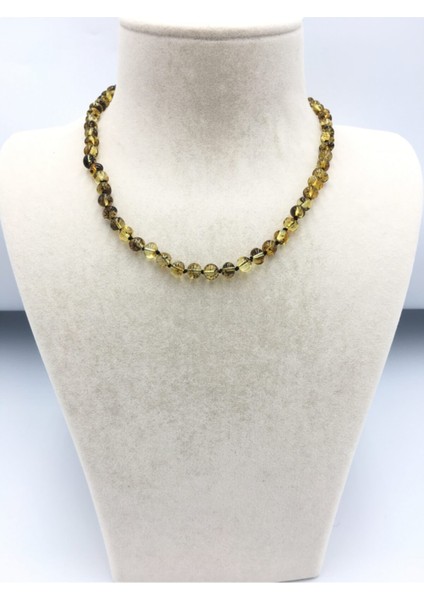 Doğal Fosilli Yeşil Baltık Kehribar Kolye Kadın ve Erkekler Için