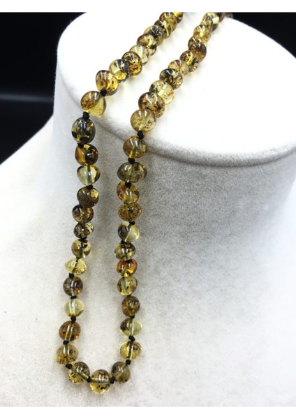 Doğal Fosilli Yeşil Baltık Kehribar Kolye Kadın ve Erkekler Için