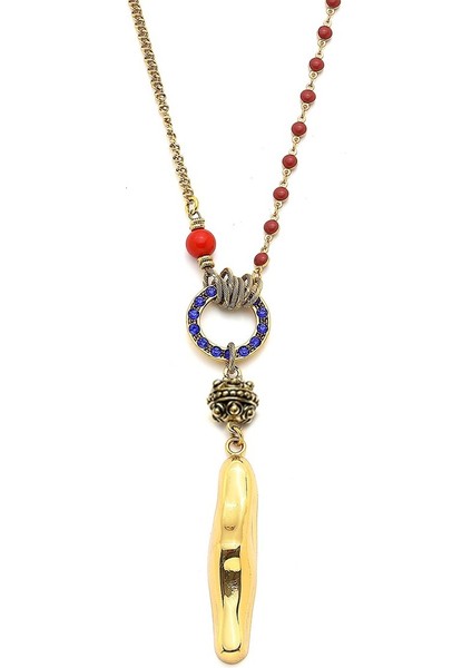 Lacivert Zirkon ve Mercan Taşlı Altın Kaplama Şık Kolye fiyatları