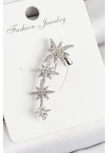 Pirinç Kutup Yıldızı Model Gümüş Renk Sağ Kıkırdak Küpe - TJ-BKP10988