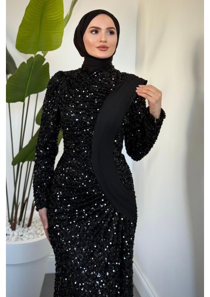 Felina Önden Drape Balık Abiye Siyah modelleri