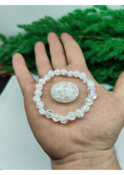 8mm Doğal Taş Bileklik, Dağ Kristali, Tumble Taşı, Sertifikalı, Hediye, Beyaz