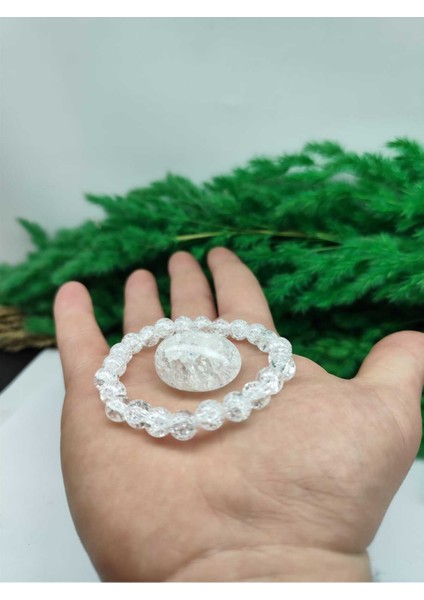 8mm Doğal Taş Bileklik, Dağ Kristali, Tumble Taşı, Sertifikalı, Hediye, Beyaz modelleri
