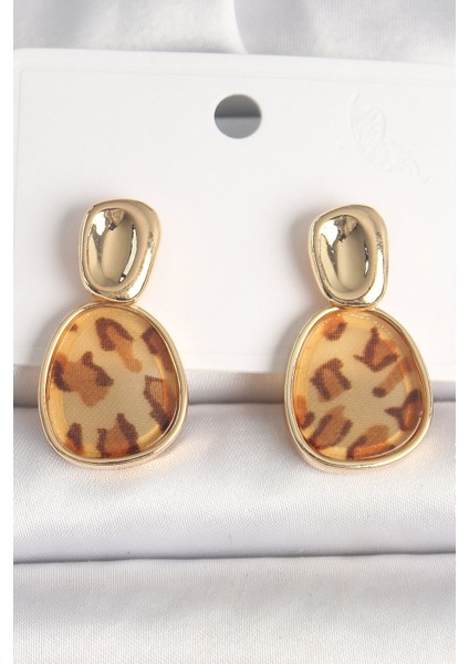 Pirinç Gold Renk Sallantı Leopar Desen Kare Model Kadın Küpe - TJ-BKP10346