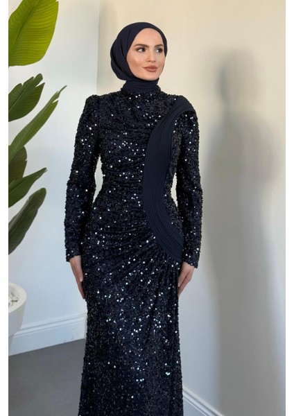 Felina Önden Drape Balık Abiye Lacivert modelleri