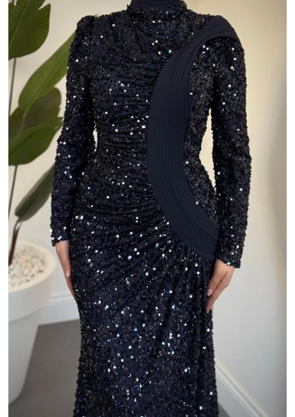 Felina Önden Drape Balık Abiye Lacivert indirimleri