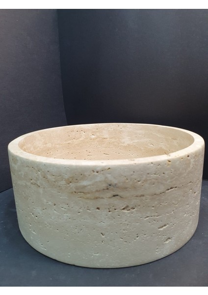 Doğal Traverten Taşından Şık Kase ve Saksı, Bej Renkli, Estetik ve Dayanıklı Tasarım