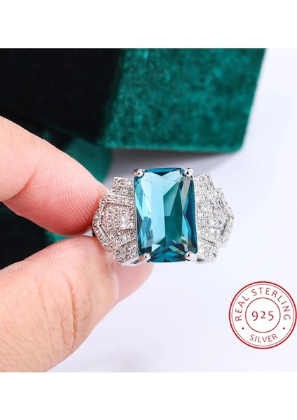 925 Ayar Gümüş Yeşil Turmalin Taşlı Şık Yüzük