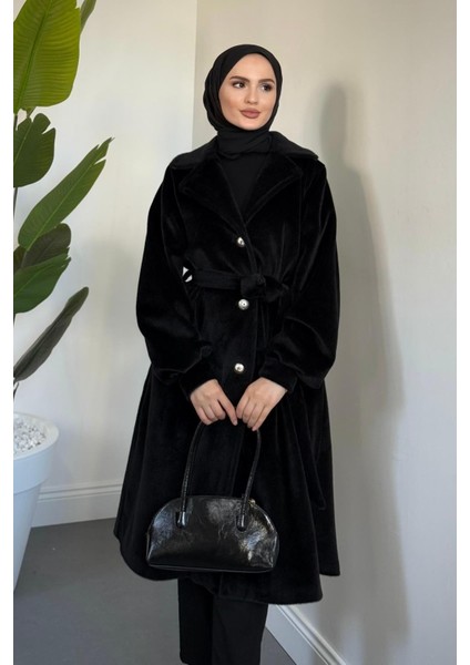 Marvil Astarlı Kuşaklı Kaşmir Kumaş Kaban Siyah fiyatları