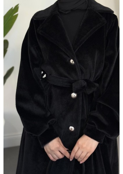 Marvil Astarlı Kuşaklı Kaşmir Kumaş Kaban Siyah modelleri