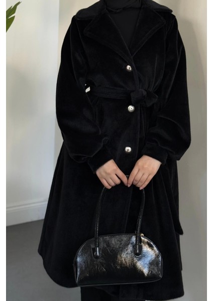 Marvil Astarlı Kuşaklı Kaşmir Kumaş Kaban Siyah fırsatları