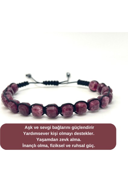 Doğal Taş Yakut Küp Kesim Makrome Bileklik, Şık ve Özgün Tasarım, 6mm