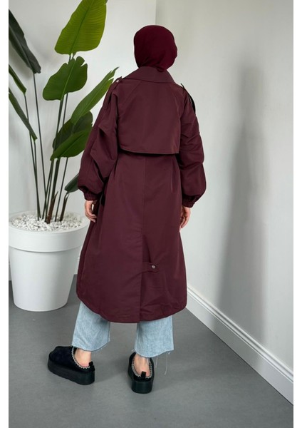 Haggy Çıtçıtlı Trençkot Vişne Çürüğü modelleri