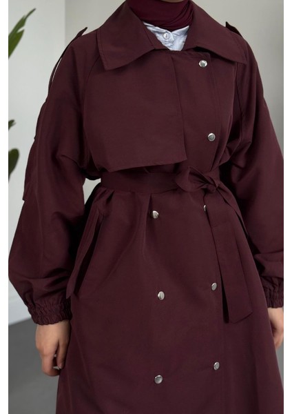 Haggy Çıtçıtlı Trençkot Vişne Çürüğü