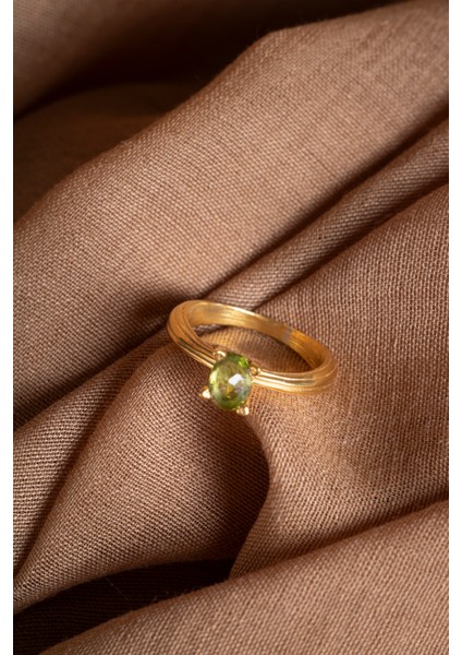 Doğal Zebercet Taşlı 925 Ayar Gümüş Altın Kaplama Yüzük, Şık Tasarım