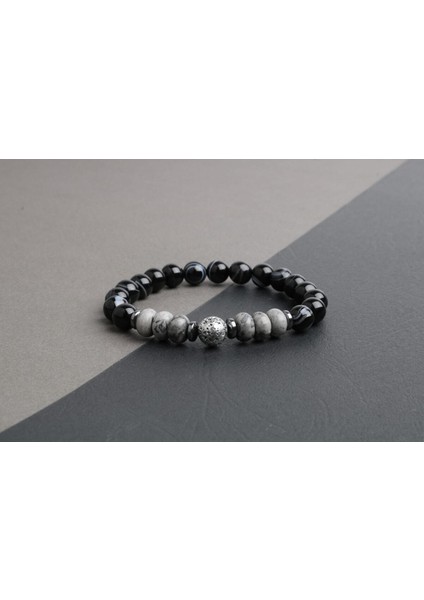 Gri Göz Akik ve Lav Taşlı Unisex Doğal Bileklik, Şık ve Zarif Tasarım modelleri