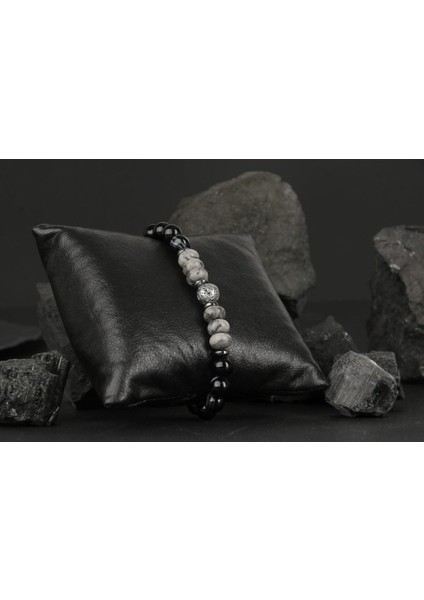 Gri Göz Akik ve Lav Taşlı Unisex Doğal Bileklik, Şık ve Zarif Tasarım fırsatları