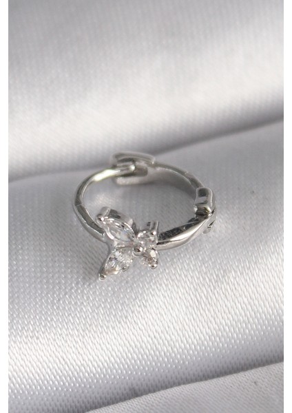 316L Çelik Gümüş Renk Zirkon Taşlı Kelebek Model Tragus Piercing - TJ-PR1321