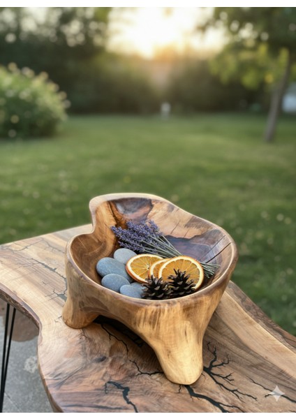 El Yapımı Ceviz Ağacından Organik Ayaklı Çerezlik Meyvelik 26X37 cm