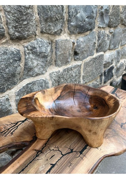 El Yapımı Ceviz Ağacından Organik Ayaklı Çerezlik Meyvelik 26X37 cm fiyatları