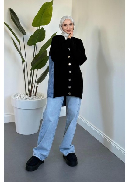 Ritim Yan Arka Kotlu Hırka Siyah