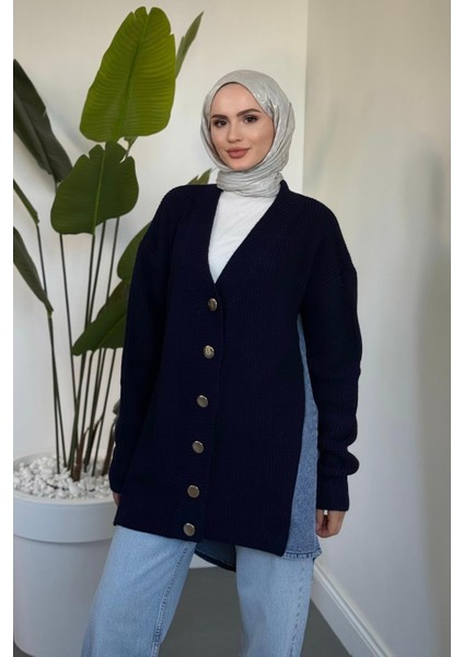 Ritim Yan Arka Kotlu Hırka Lacivert