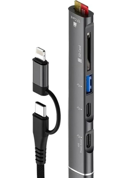 ZR563 Lightning Type-C 5 In 1 USB Hub Card Reader