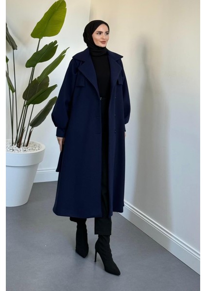 Areson Cepkenli Astarlı Kaban Lacivert