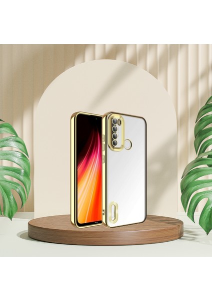 Xiaomi Redmi Note 8 Yanları Renkli Lens Korumalı Logo Gösteren Mega Kılıf Gold