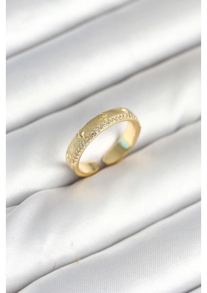 Bfs Gold Renk Şerit Zirkon Taşlı Kadın Yüzük