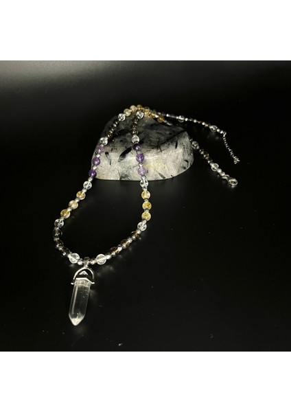 Renkli Kristal Doğal Taş Çivi Kolye 55CM, Sertifikalı Kuvars, Sitrin, Ametist fiyatları