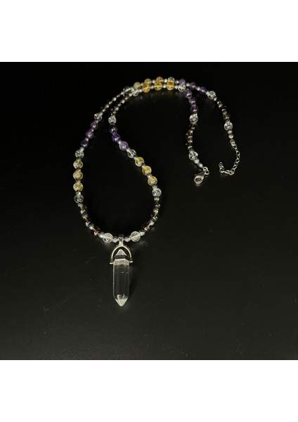 Renkli Kristal Doğal Taş Çivi Kolye 55CM, Sertifikalı Kuvars, Sitrin, Ametist fırsatları