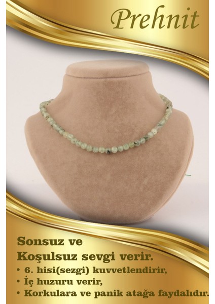 Sertifikalı 6mm Yeşil Prehnit Kolye (Düğmesiz)