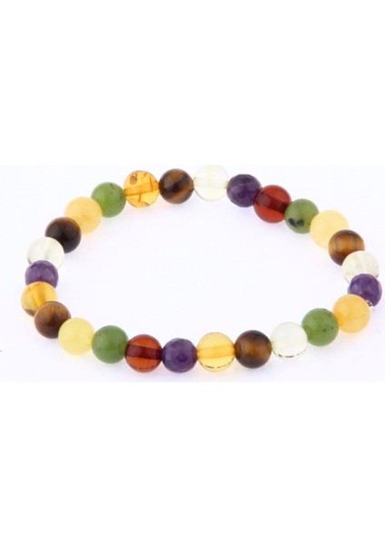 Doğal Taş Bileklik 6mm Kaplan Gözü, Kehribar, Yeşim, Ametist, Turuncu Renk fiyatları