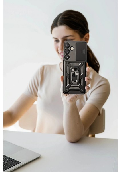 Samsung Galaxy S25 Plus Kılıf Pars Lens Yüzüklü Silikon - Kırmızı modelleri