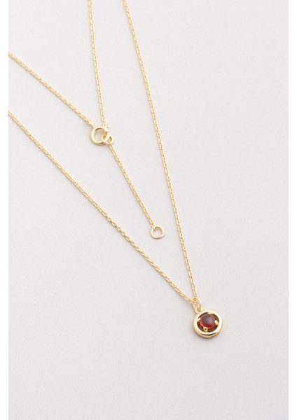 Garnet Taşlı 18 Ayar Sarı Altın Kaplama Gümüş Kolye 44 cm