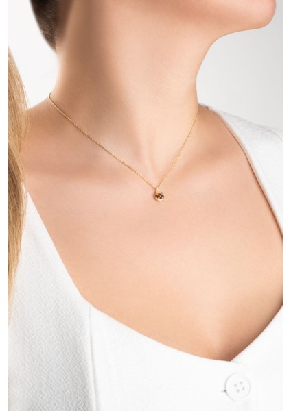 Garnet Taşlı 18 Ayar Sarı Altın Kaplama Gümüş Kolye 44 cm fiyatları