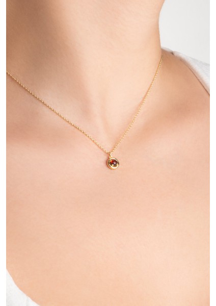 Garnet Taşlı 18 Ayar Sarı Altın Kaplama Gümüş Kolye 44 cm modelleri