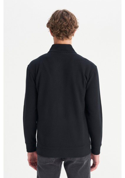 Pamuklu Relaxed Fit Dik Yaka Fermuarlı Selanik Örgü Sweatshirt indirimleri