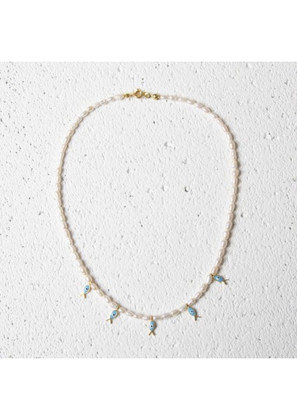 Beyaz Doğal Inci Kolye, Gümüş Balık Charm, Sertifikalı, Şık ve Zarif Tasarım fiyatları