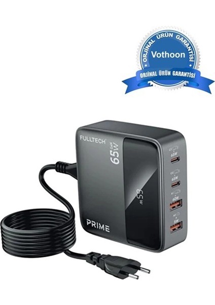 65W Masaüstü 4 Portlu Hızlı Şarj Cihazı Istasyonu 2xusb-A, 2xtype-C Giriş,1,5 Mt. Kablo