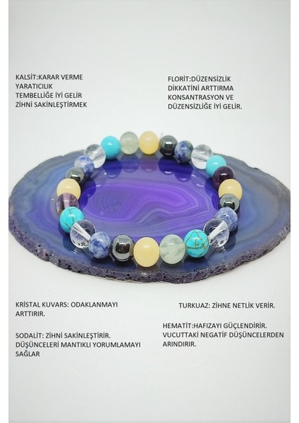 Çok Renkli Dehb Doğaltaş Bileklik Seti, Kalsit, Florit, Hematit, Sodalit, Turkuaz, Kristal