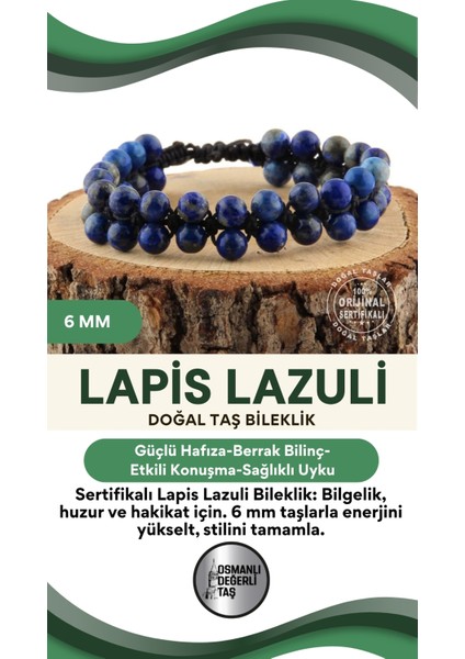 Lapis Doğal Taş Bileklik, 6 Mm, Sertifikalı, Şık ve Doğal Takı Seçeneği