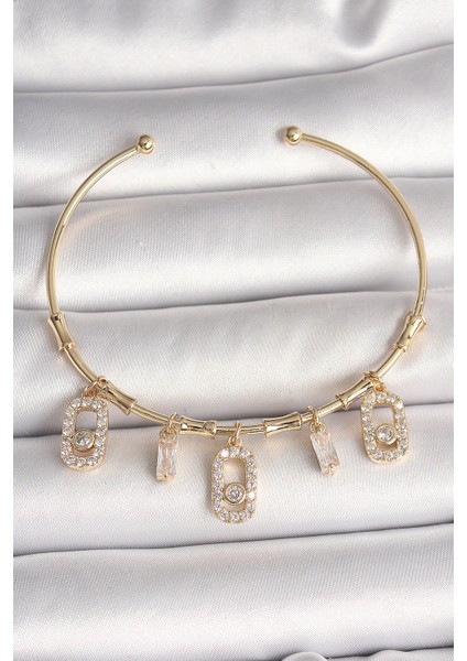 Bfs Pirinç Gold Renk Sallantı Zirkon Taşlı Messika Figür Charm Kadın Bileklik