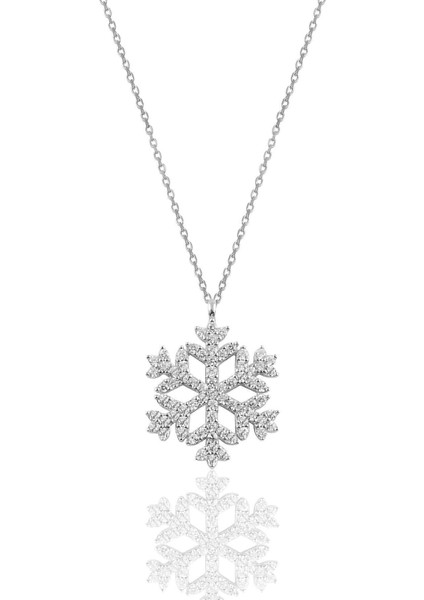 Parlak Kar Tanesi Tasarımlı Gümüş Kolye, Şık ve Zarif Hediye Seçeneği
