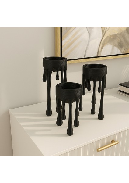 Eriyen Form 3D Baskı Siyah Mumluk Seti – Modern Tasarım ve Sanatsal Dekor Ürünü (3’lü Set) fiyatları