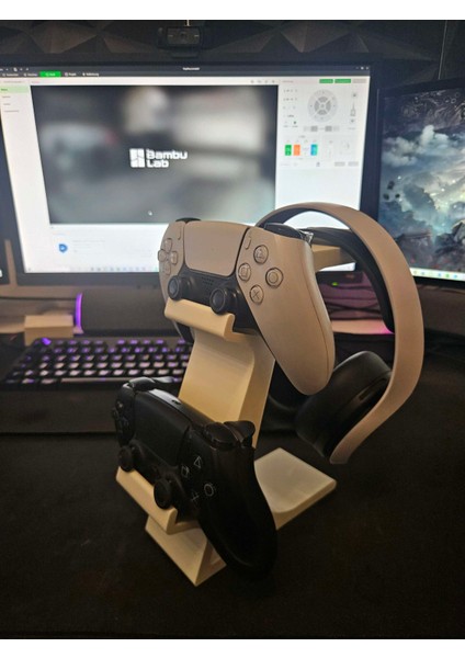 Playstation Kolu ve Kulaklık Standı – Şık Siyah 3D Yazıcı Üretimi Düzenleyici