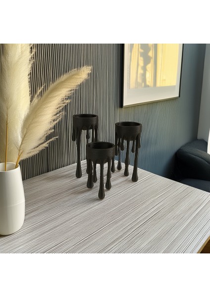 Eriyen Form 3D Baskı Siyah Mumluk Seti – Modern Tasarım ve Sanatsal Dekor Ürünü (3’lü Set) modelleri