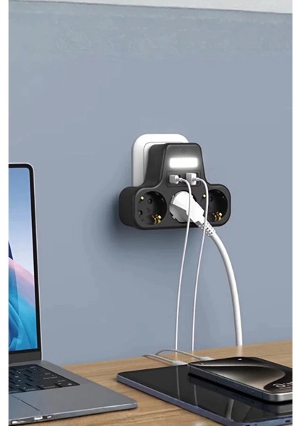 Akım Korumalı Priz Gece Lambalı 3’lü Priz 2xusb 2xtype-C Çıkışlı Grup Priz Çoğaltıcı fırsatları