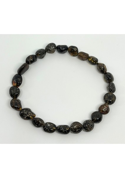 Koyu Yeşil Fosilli Kehribar Lastikli Bileklik, Şık ve Rahat Takı Seçeneği fırsatları